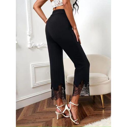 Kadın Yüksel Bel Paça Ağzı Dantelli Dalgıç Pantolon