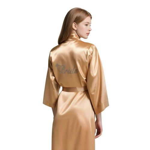 Gold Saten Bride Sabahlık Zarif Kadın Ev Giyim