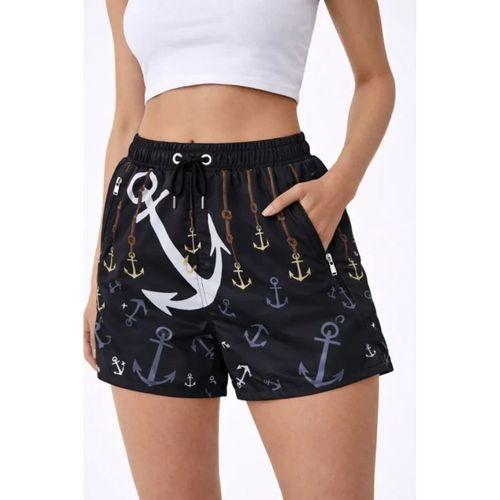 Deniz Şortu Fermuarlı Cepli File Astarlı Hızlı Kuruyan Premium - Siyah