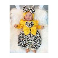 Fiyonklu Leopar Desenli % 100 Pamuk Kız Bebek Takım