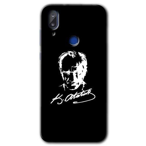 MRCİLETİSİM Vestel E5 Kılıf HD Desen Baskılı Arka Kapak+Temperli Cam - Atatürk Silüet İmza