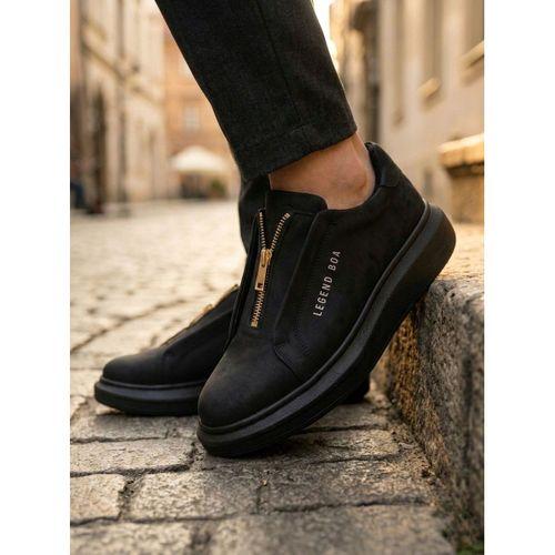 BA0310 BOA Kalın Yüksek Taban Fermuarlı Siyah Siyah Erkek Ayakkabı