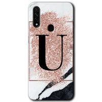 Oppo A31 Kılıf Baskılı Arka Kapak - Pembe Mermer Desenli U Harfi +Tam Ekran Koruyucu