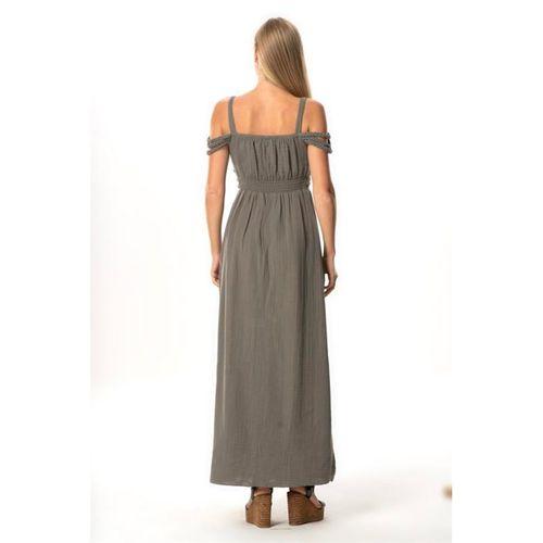 Askılı Kleopatra Kol Detaylı Uzun Müslin Yazlık Elbise Gri Gri