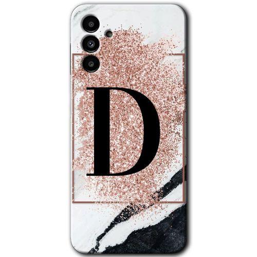 Potkal Hediye Fabrikası Samsung Galaxy M23 HD Baskılı Kılıf + 9D Tam Ekran Koruyucu - Pembe Mermer Desenli D Harfi