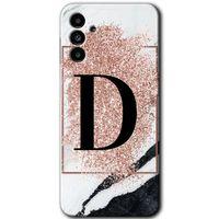 Potkal Hediye Fabrikası Samsung Galaxy M23 HD Baskılı Kılıf + 9D Tam Ekran Koruyucu - Pembe Mermer Desenli D Harfi