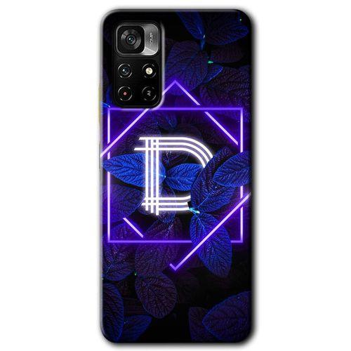 Redmi Note 11T Kılıf HD Desen Baskılı Arka Kapak - Dark Neon Yaprak D Harfi