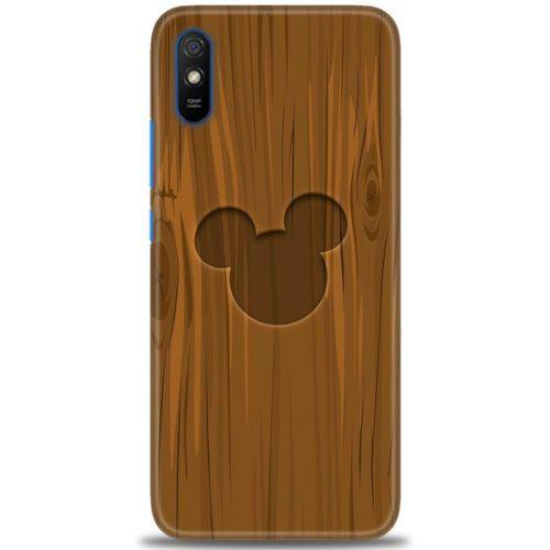 Xiaomi Redmi 9A Kılıf HD Baskılı Kılıf - Ahşap Mickey + Tam Ekran Koruyucu