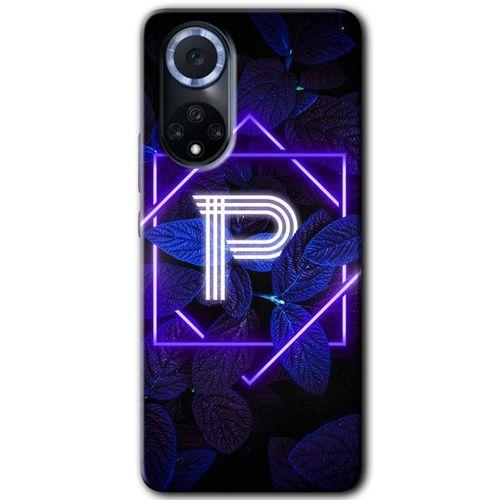 Potkal Hediye Fabrikası Huawei Nova 9 Kılıf HD Desen Baskılı Arka Kapak - Dark Neon Yaprak P Harfi