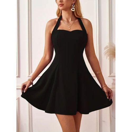 Kadın Boyundan Askılı Sırtı Açık Ithal Krep Mini Elbise