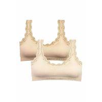 2 Adet Dantel Nakış İşlemeli Pedli Bambu Kadın Büstiyer Ten Krem