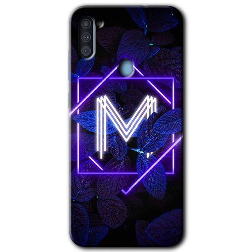 Galaxy M11 Kılıf HD Desen Baskılı Arka Kapak - Dark Neon Yaprak M Harfi