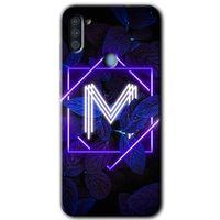 Galaxy M11 Kılıf HD Desen Baskılı Arka Kapak - Dark Neon Yaprak M Harfi