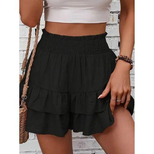 Kadın Beli Lastikli Eteği Fırfırlı Mini Etek