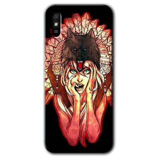 MRCİLETİSİM Xiaomi Redmi 9A Kılıf Kapak - Kurt Kız +Hayalet Ekran Yandan Gözükmez