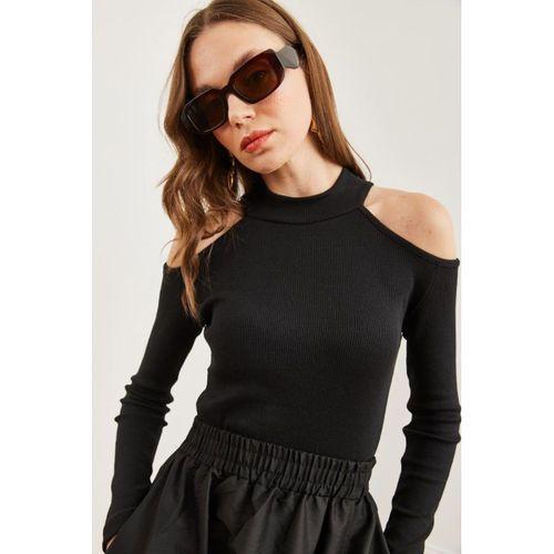 Kadın Uzun Kollu Omuz Dekolteli Kaşkorse Kumaş Bluz