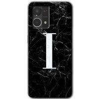 Oppo Reno 7 4G Kılıf HD Desen Baskılı Arka Kapak - Siyah Mermer Desenli I Harfi + Kırılmaz Cam