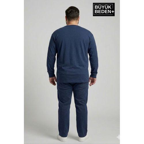 Erkek Büyük Beden 2 li Set Uzun Kollu 2 İplik Bisiklet Yaka Tişört SPR26BEA942+2