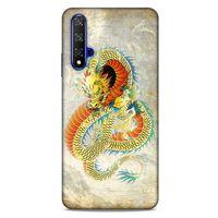 Huawei P Smart S 2020 Kılıf Dragons (21) Koruyucu Kapak Ejderha Dövme Sarı