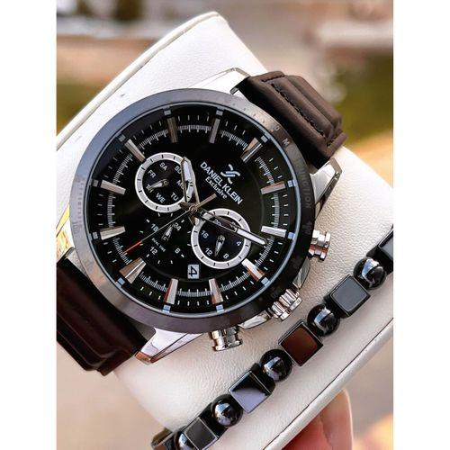 Daniel Klein Erkek Kol Saati 30 Metre Suya Dayanıklı Deri Kayış Kordon + Bileklik Hediyeli VS.BLKT.0671