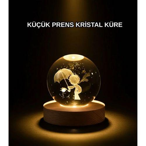 8 Cm Küçük Prens 3d Kristal Küre Usb Işıklı Ahşap Altlıklı Dekoratif Lamba