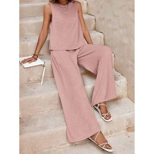 Kadın Biziklet Yaka Kolsuz Bluz Ve Salaş Ispanyol Paça Aerobin Kumaş Ikili Takım