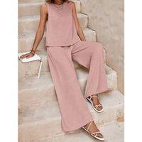 Kadın Biziklet Yaka Kolsuz Bluz Ve Salaş Ispanyol Paça Aerobin Kumaş Ikili Takım