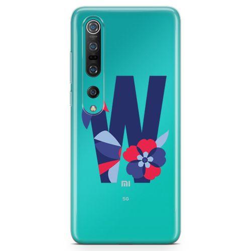 Xiaomi Mi 10 Kılıf W Harfi Çiçekli Arka Kapak Koruma Desenli Full Koruyucu