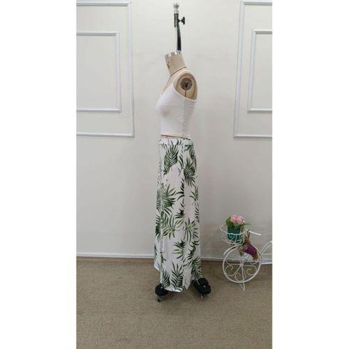 Kadın Ip Askılı Yuvarlak Yaka Kısa Viskon Bluz Ve Desenli Yırtmaçlı Süprem Etek Ikili Takım