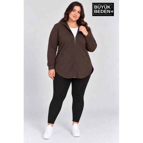 Süperlife Kadın Büyük Beden Fermuarlı Kapüşonlu Uzun Oval Etek Uçlu Oysho Hırka SPR26BHR993