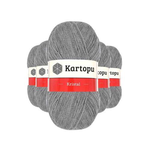 5 Adet Kristal Çift Katlı El Örgü Lif İpi Açık Gri K1001 - kartopu mudanis