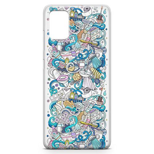 Samsung Galaxy A51 Kılıf Doodle Banyo Aksesuarları Arka Kapak Koruma Desenli Full Koruyucu