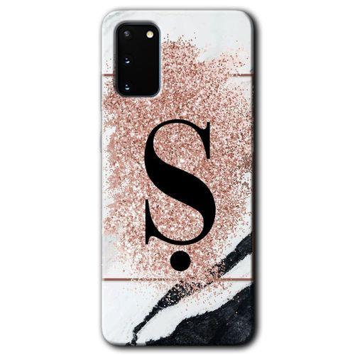 Galaxy S20 Kılıf HD Desen Baskılı Arka Kapak - Pembe Mermer Desenli Ş Harfi
