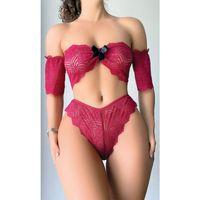 Fiyonk Detaylı Kırmızı Dantel Sütyen Külot Takım