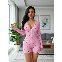Kadın Pembe Kalp Desenli Zarif Pijama Tulumu Özel Tasarım