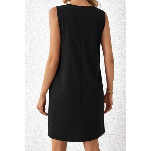 Kadın Askılı V Yakalı Mini Ithal Krep Elbise