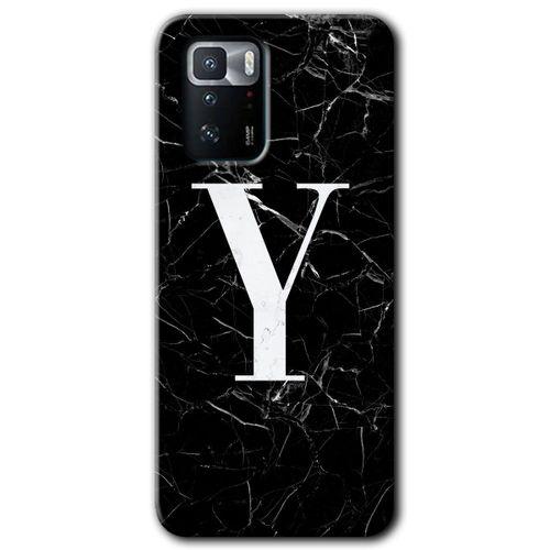 BeRa Aksesuar Poco x3 GT Kılıf Baskılı Kapak - Siyah Mermer Desenli Y Harfi +Tam Kaplayan Mat Seramik