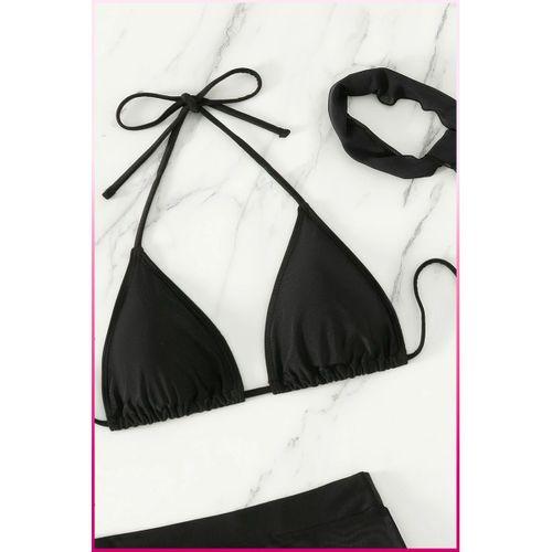 Siyah Askılı Bikini Takımı + Ayarlanabilir Büzgülü Etek – Tatil Stili