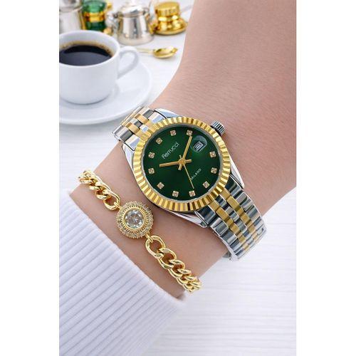 Ferrucci Çelik Kordon 2 Yıl Garantili 3 Atm Suya Dayanıklı Kadın Kol Saati+Bileklik F.EM03591.2