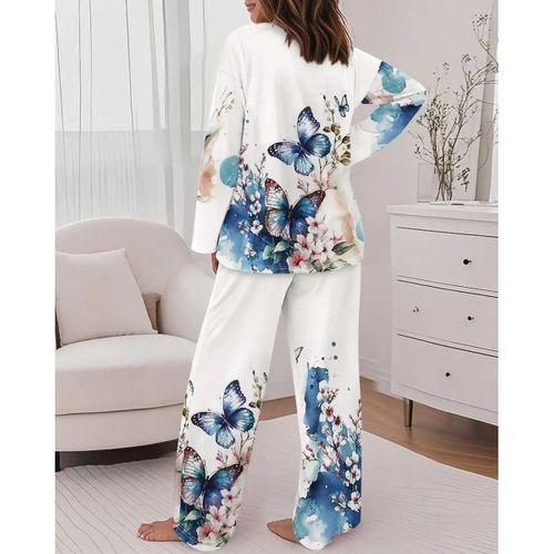 Kadın Uzun Kollu Bisiklet Yaka Kelebek Desenli Iki Iplik Alt üst Takım