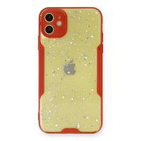 Newface iPhone 12 Kılıf Platin Simli Silikon - Kırmızı