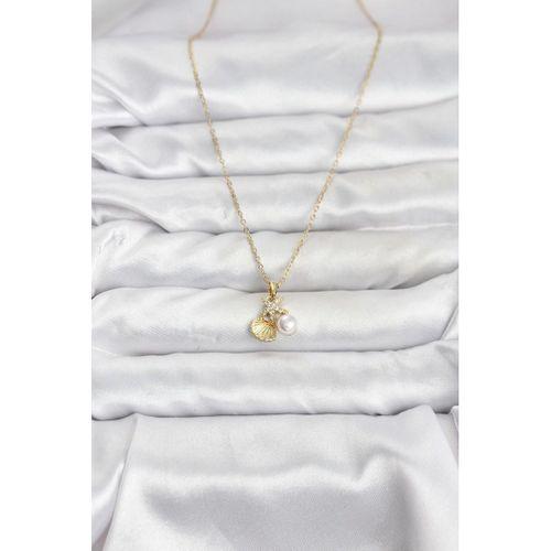 316L Çelik Zincir Gold Renk Deniz Kabuğu ve Deniz Yıldızı Model Zirkon Taşlı Kadın Kolye