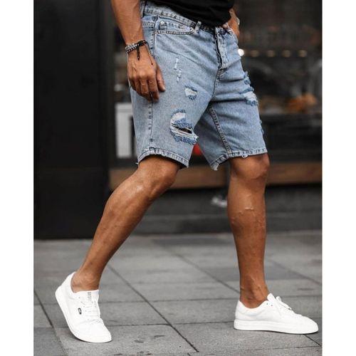 Erkek Buz Mavi Yırtık Detaylı Kot Şort