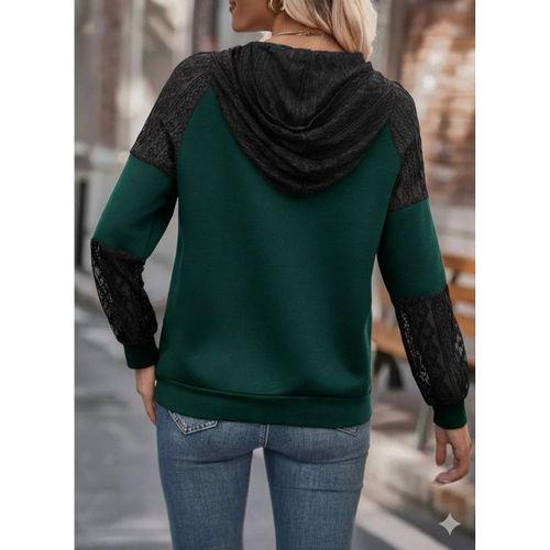 Kadın Uzun Kollu Dantelli Kapşonlu Viskon Iki Iplik Bluz