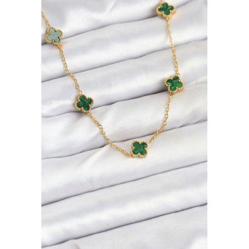 316L Çelik Zincir Gold Renk Yeşil Baby Boy Yonca Kadın Kolye