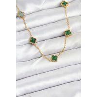 316L Çelik Zincir Gold Renk Yeşil Baby Boy Yonca Kadın Kolye