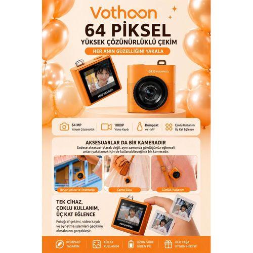 Mini Dijital Kamera 64mp 16x Digital Zoom Retro Vintage 1 4’’ekranlı Video Kamera Taşınabilir Tasarım Turuncu