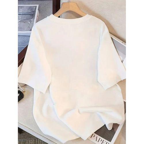 Baskılı Oversize Bisiklet Yaka T-shirt - Beyaz