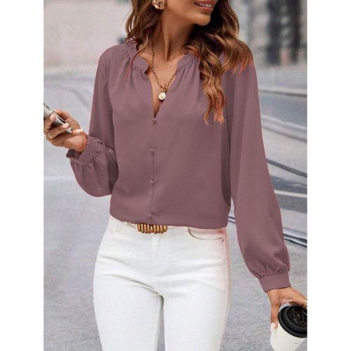 Kadın Uzun Kollu önden Düğmeli Hakim Yaka Ithal Krep Bluz