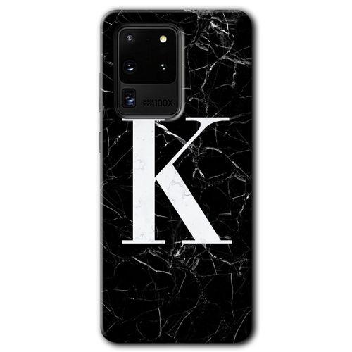Samsung Galaxy S20 Ultra Kılıf HD Desen Baskılı Arka Kapak - Siyah Mermer Desenli K Harfi